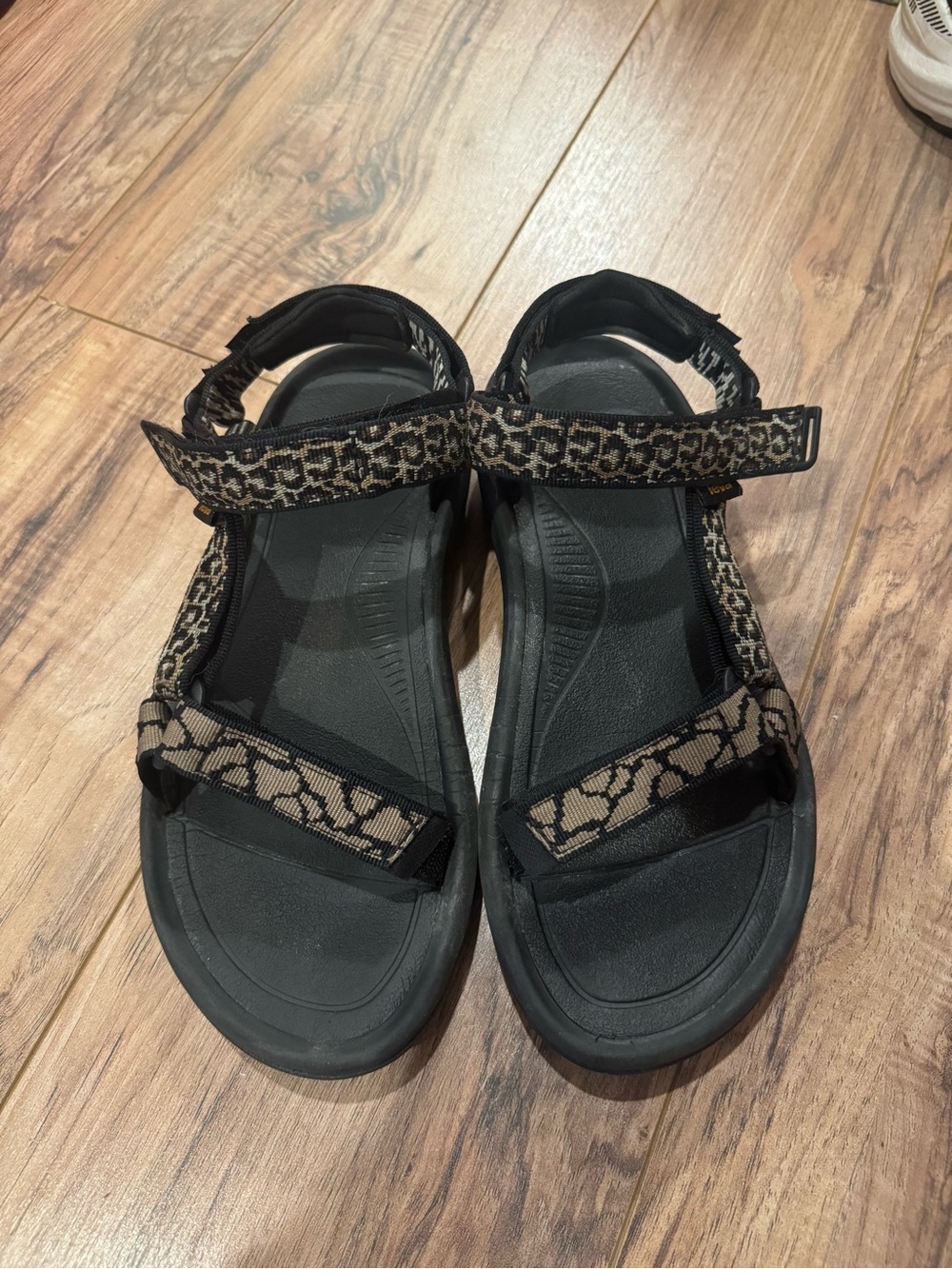 Teva Women’s Black Sandals with Tan Patterned Straps